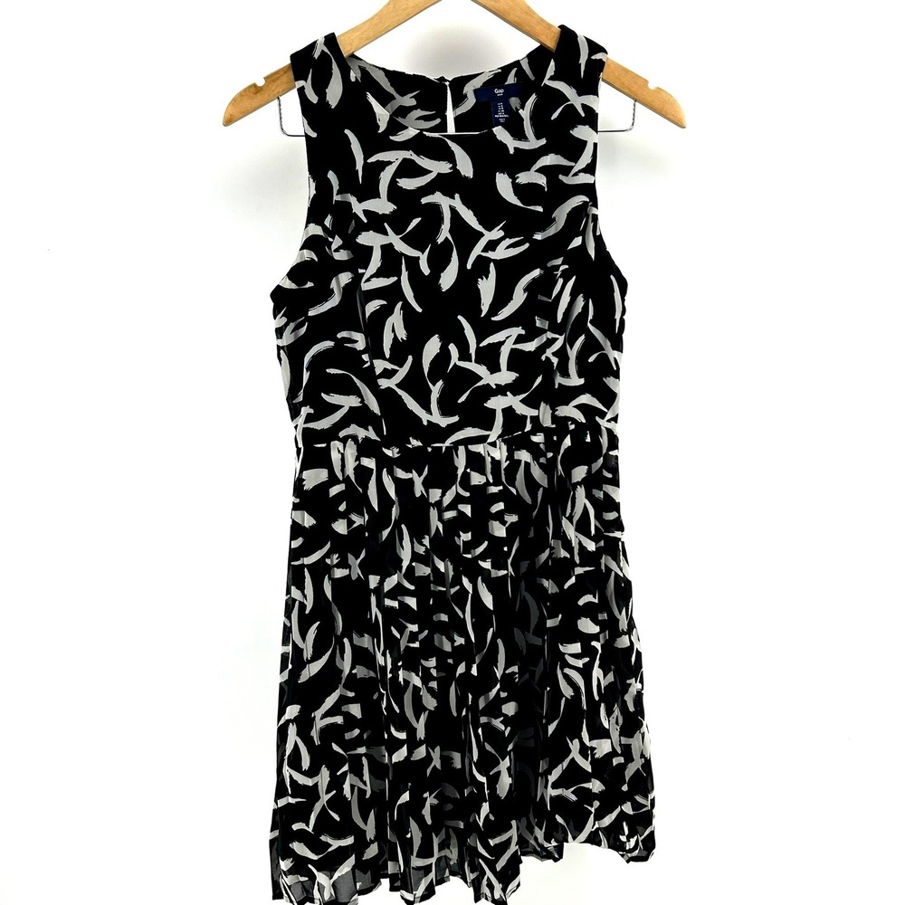 Gap Mens Black White Abstract Brushstroke Sleeveless Fit Flare Pleated Dress 4 - Picture 3 of 6